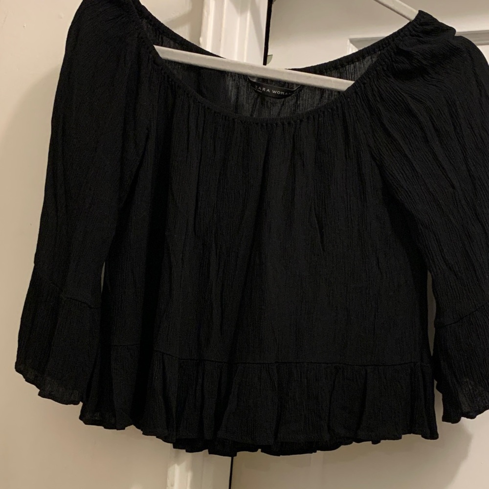 Zara Black Blouse with Ruffle Detail - Preloved